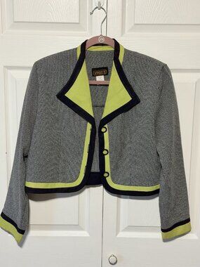 Virgo II Vintage Cropped Houndstooth Jacket with Lime Trim